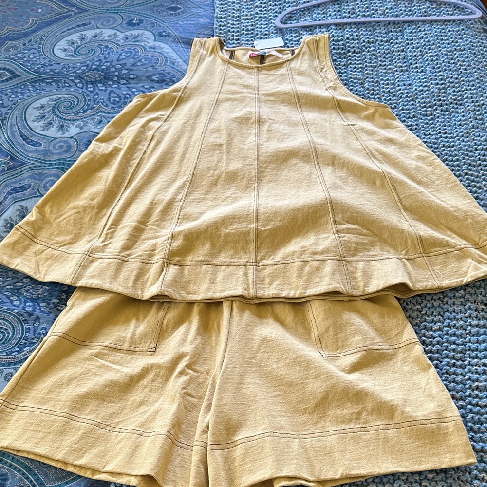 Free People Beach Yellow Sleeveless Top and Shorts Set. New With Tags